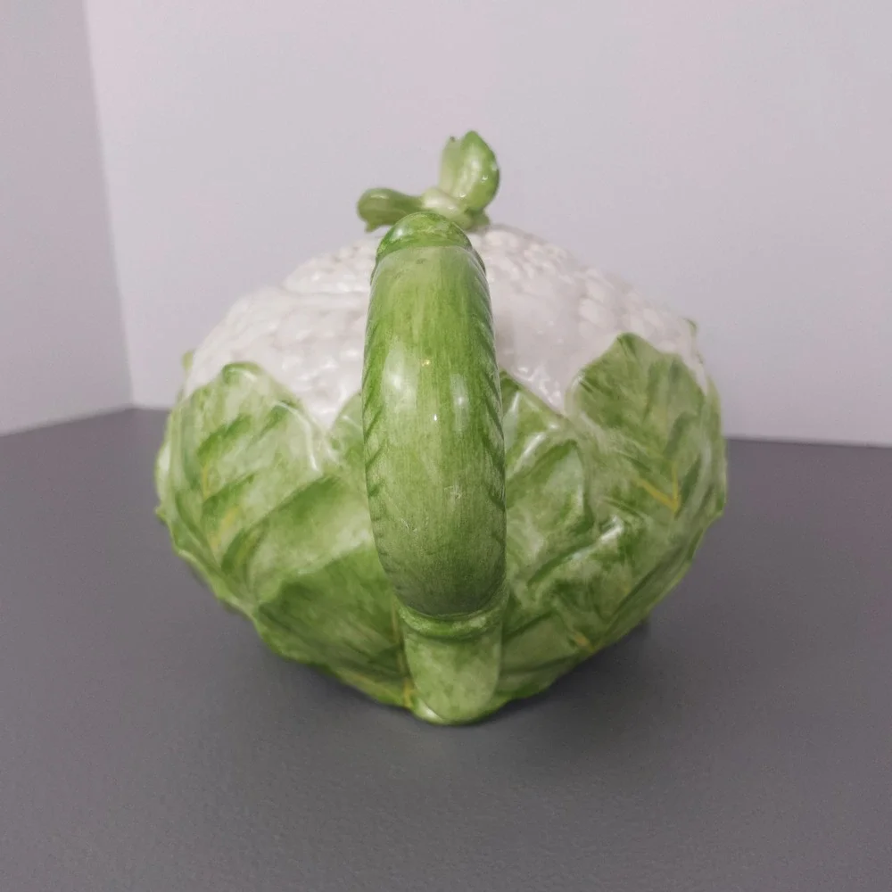 Fitz and Floyd Cauliflower Teapot Vintage 1985 Ceramic Vegetable Cottage Kitsch